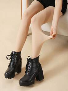 Minimalist Solid Tights - Beige - View 2