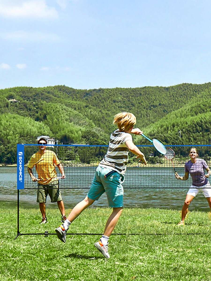 Filet de Badminton de 3 m, Filet de Volley-Ball, Hauteur réglable, Ensemble Portable pour Le Tennis - Bleu azur - Voir 1