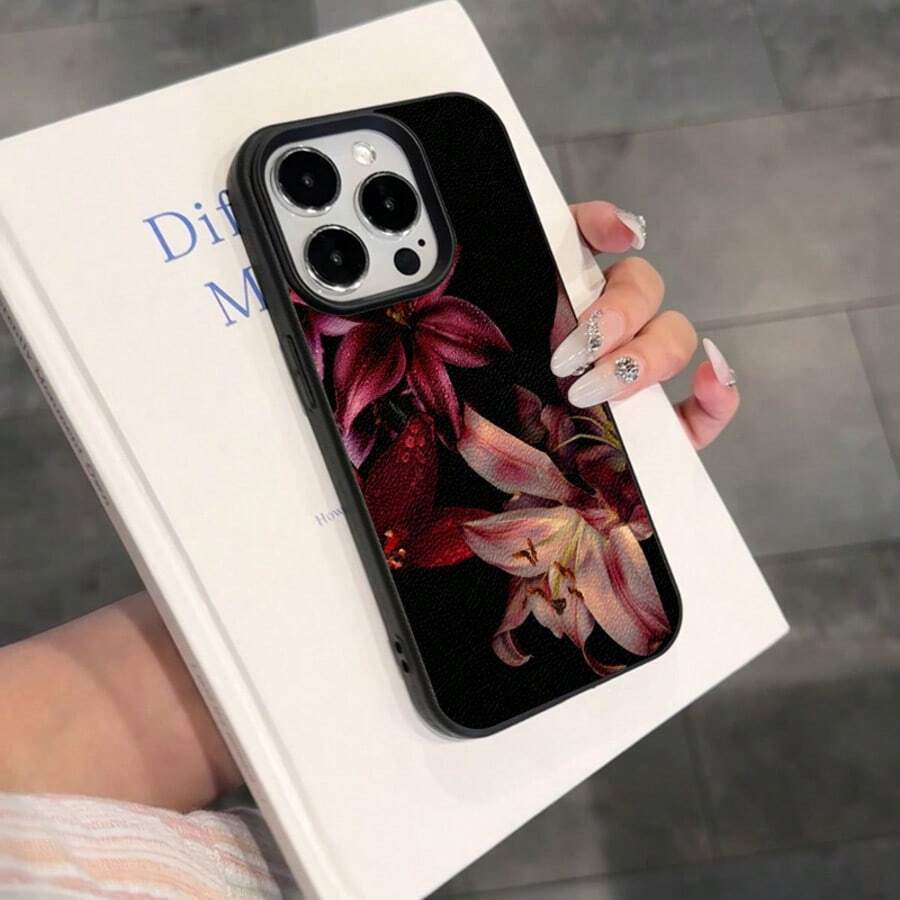 1 pieza Funda de teléfono de TPU con patrón de flores lilium vintage compatible con Iphone y otros teléfonos