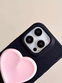 1 pieza Soporte/Soporte de teléfono de silicona con forma de corazón rosa y negro apto para 13/14 Pro Max/15, Funda de teléfono con cordón, Protector de teléfono estilo gótico oscuro de chica