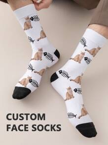 1 par de calcetines de tubo medianos personalizados para mujeres, puede poner cualquier rostro en los calcetines, calcetines personalizados con fotos, par de calcetines con imagen personalizada interesante, adecuados para el Día de los Enamorados