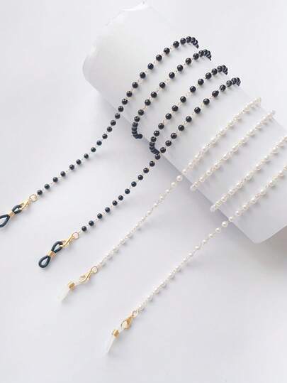 2 件仿珍珠太阳镜装饰链，仿珍珠眼镜链防滑太阳镜老花镜挂绳带，口罩链