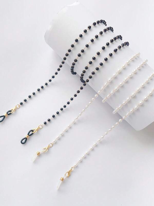 2pcs Faux Pearl Sunglasses Decor Chain,Faux Pearl Beads Glasses Chain Anti Slip Sunglasses Reading GlassesLanyard Strap, Mask Chain