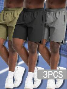 Mens Athletic Shorts 3 Pack Woven Dry Gym Shorts With Zipper Pockets Drawstring For Activewear - 混合色 - 查看 1