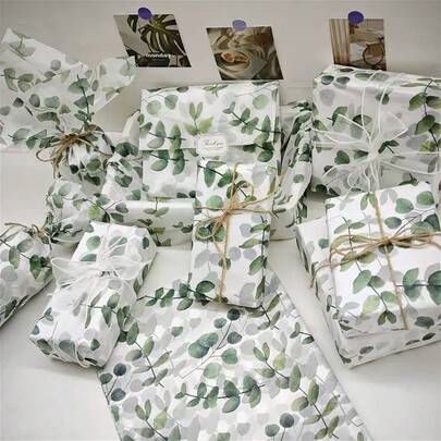 15/30/60pcs Green Eucalyptus Leaf Pattern Gift Wrapping Tissue Paper, 50*35cm, Suitable For Gift Packaging, Bouquet Wrapping, Clothing Moisture Proof, Wine Packaging, Gift Box Filler, Fragile Protection, Decorating Birthday, Valentine's Day, Christmas Gifts