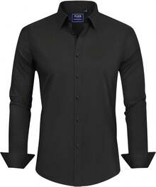 Men's Dress Shirts Stretch Stain Shield Long Sleeve Solid Formal Shirt Business Casual Button Down Shirts - trắng - Xem 7