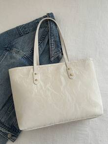 大容量时尚女士单肩包方形腋下包斜挎包大学生学院风背包新款欧美印花托特包批发大容量方形拱形提手女士单肩包 - 白色 - 查看 7