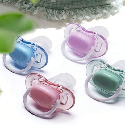 1pc Transparent Handle Silicone Baby Pacifier, Soothing, Round Shaped For Daytime Use / Flat Shaped For Nighttime Use