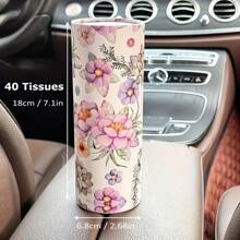 Kompakter rosa-weißer Blumen Auto Taschentuchhalter - passt in den Getränkehalter, inklusive Taschentücher, perfekt für Reisen & Verwendung Zuhause. Kompakter Blumenfahrzeug-Taschentuchhalter - Blumendesign in rosa und weiß, Papierrolle für Autositz, Reise-Taschentuchbehälter für Getränkehalter