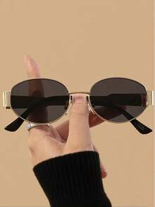 1/2 副几何椭圆形 Y2K 夏季时尚眼镜，复古金属框架男女通用眼镜，适合日常通勤、海滩、度假、街头摄影、风格 - 彩色 - 查看 10