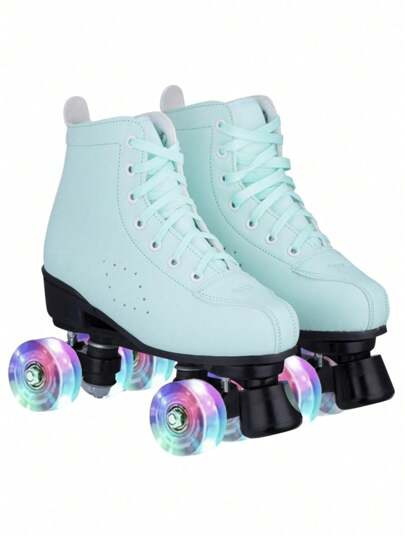 1 Pair Lace-Up High-Top 4-Wheel PU Roller Skates