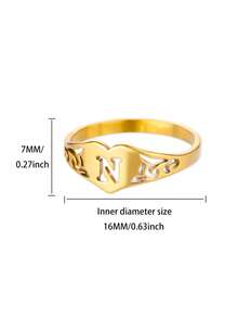 1PC Fashion Hollow Initial Letter Heart Rings For Women Gold Color Stainless Steel A-Z Letter Ring Aesthetic Wedding Jewelry Gift - Yellow Gold - View 15