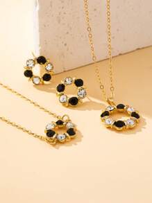 4 Pieces/Set Of Women's Colorful Diamond Jewelry Set, Fashionable And Personalized Temperament, Hollowed Out Circular Pendant Necklace, Earrings, Bracelet