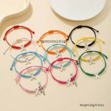 10pcs/Set Woven Wax Cord Adjustable Breast Cancer Awareness Bracelets, Handmade Braided Rope Bracelet With Metal Alloy Charms, Support Breast Health