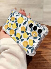 1pc Fresh Lemon & Floral Design Transparent Soft Silicone Phone Case, Anti-Slip Anti-Drop Compatible With Samsung