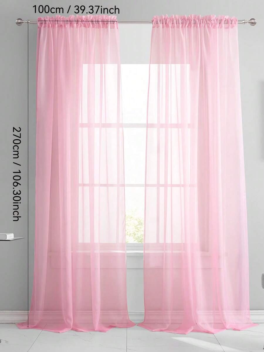 2 件薄纱窗帘，客厅和卧室装饰窗帘 - 粉色 - 查看 1