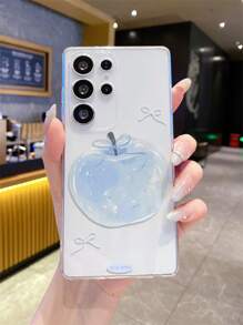 1 Stück blaue Schleifen Kristall Apfel Muster transparente TPU Handyhülle, stoßfest, kratzfest, fingerabdruckfest, mit Kameralinzenschutz, kompatibel mit Apple, Nothing, Pixel, INFINIX, Redmi