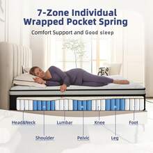 LayRoad 12/14 Inch Bedroom Furniture Twin, Full, Queen, King Mattress Memory Foam And Spring, Hybrid Mattress Medium Firmness, Lumbar Support, Home Rooms Hotels, Queen Size Mattress Mattress Beds Mattress Included Home Depot Today Memory Foam Mattress Air Mattresses - Đen và trắng - Xem 5