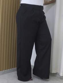 Tailored Wide Leg Trousers Plus Size 46-52 With Pocket, Zipper And Button Closure 8819 - 黑色 - 查看 4