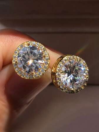 1 对青少年方晶锆石优雅耳钉，适合日常装饰、派对珠宝、生日礼物