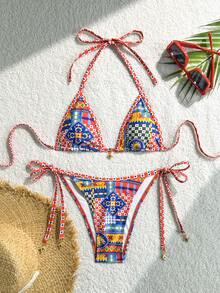 Women's Floral Print Sexy Micro Bikini Set - Multicolor - View 4