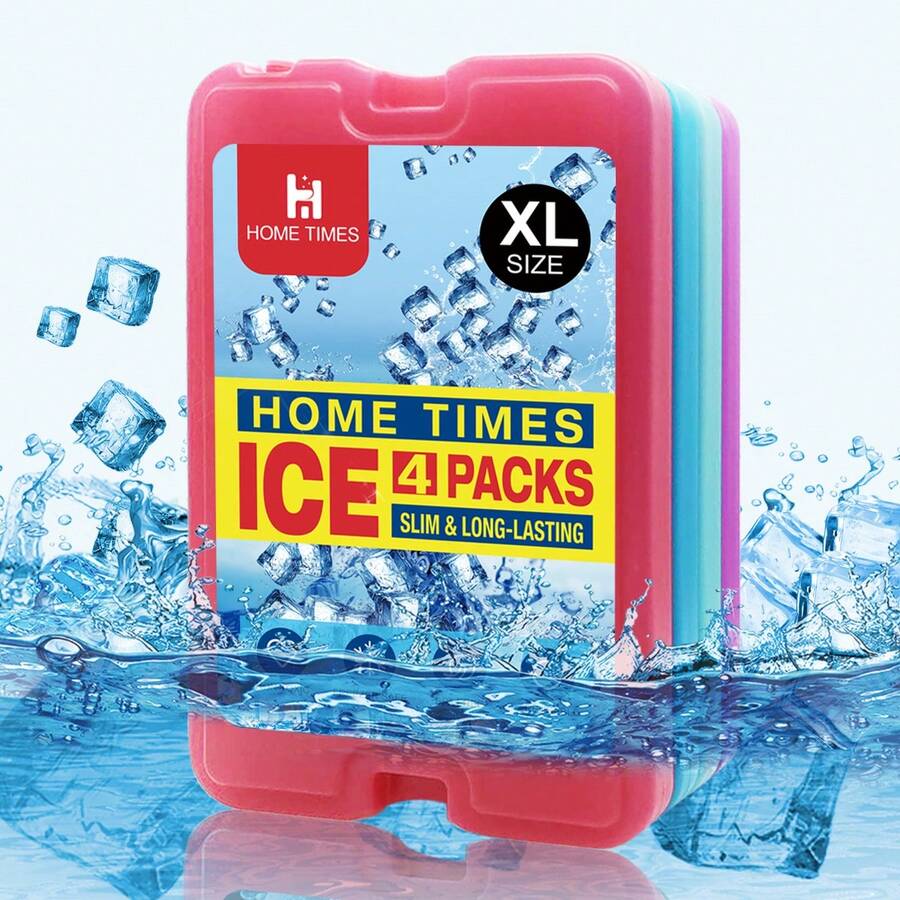 Home Times 4 包超薄冰袋，快速冷冻，节省空间，可重复使用，适用于午餐盒或冷藏箱，夏季 - 彩色 - 查看 1
