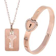 rongji jewelry 1 Set Pulsera y Collar de Pareja con Corazón y Candado de Acero de Titanio, Resistente al Desgaste, Regalo del Día de San Valentín, Mamá, Madre, Día de la Madre