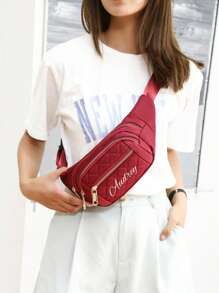 1 New Women's Waist Bag, Customizable Name Nylon Material, Embroidery, Thickened And Wear-Resistant, Zipper Closure, Multi-Layer Design, Simple And Lightweight, Casual And Fashionable, Cute Large Capacity Women's Crossbody Chest Bag, Suitable For Sports