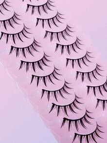 10 Pairs Natural False Eyelashes Manga Lashes 3d Faux Mink Lashes Soft Winged Natural Realistic Eyelash Extension Strip Lashes,Lashes,Eyelashes,Fake Lashes - Black - View 5