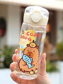 1pc Cute Hamster Plastic Water Bottle, 13.53 Oz - Leak-Proof With Straw, Round Shape, Suitable For Holidays And Daily Use, Designed For Christmas, Thanksgiving, Halloween And Other Festivals, Playful Design, Leak-Proof Bottle