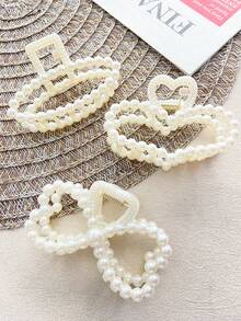 2/3 件套女士人造珍珠几何发夹套装，简约优雅休闲时尚树脂材质时尚别致人造珍珠半圆椭圆心形蝴蝶结发夹，适合日常通勤发型设计，安全无损时尚发饰美容爪夹休闲发夹 - 彩色 - 查看 16