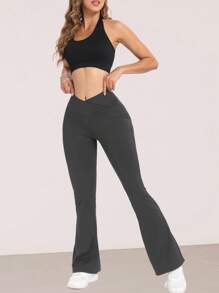 RUNONWHEELS 5 High Waist Flared Pants Daily Fitness Sports Leggings, Women Butt Lifting Yoga Leggings,Women's High-Waisted Cross Design Flared Leggings Suitable