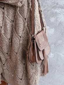 Plus Size Casual Hooded Cardigan With Elbow Patches Knitted Long Sleeve Knee Length Hollow Out Design - Màu Khaki - Xem 3