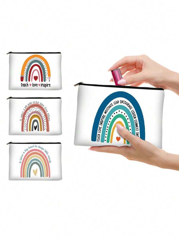 Rainbow Printed Canvas Toiletries Bag - Stylish Design, Zipper Closure, Foldable, Lightweight, Fade Resistant - Perfect Gift For Bridesmaids, Students, Teachers, And Friends, Also Can Be Used As A Machine Washable Women's Makeup Bag. Back To School Season, Travel Essentials, Beach Summer Vacation Travel Organizer Bag.Holiday School Stuff Bag For School Travel Bag For Women Makeup Bag For Travel