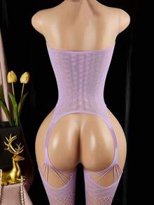 性感内衣，开裆镂空连体衣，女士内衣和性感紧身衣 - 紫羅蘭色 - 查看 2