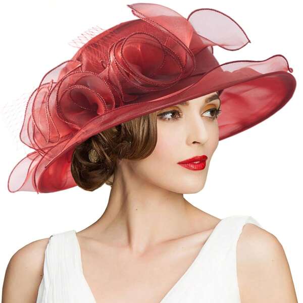 Organza Church Fascinator Wedding Tea Party Derby Hats For Women Flower Wide Brim Sun Hat