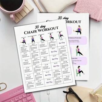 Set di cartellone con esercizi da fare sulla sedia per 30 giorni, guida allo yoga sulla sedia, guida agli esercizi per il corpo intero, sfida di esercizi sulla sedia, allenamento per l'estate, stretching sulla sedia, set da 2 pezzi, 8x10 pollici senza cornice, 2D