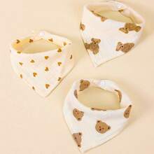 3 件装柔软透气婴儿围兜，带有可爱的小熊和心形图案，多用途口水围兜，适合男婴和女婴，婴儿必备配件 - 彩色 - 查看 7