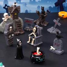 21pcs Halloween Ornaments, Halloween Scene Layout Miniature Model, Halloween Mini Decoration, Halloween Small Ornaments, Skull Mummy, Resurrection Ghost Festival Horror Resin Ornaments, Home Desktop Creative Decoration