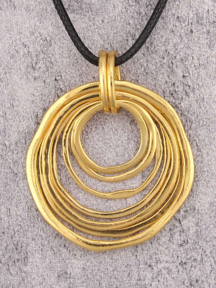 1pc Fashionable Minimalist 7-Layered Asymmetrical Circular Pendant Long Necklace For Women - Yellow Gold - View 1