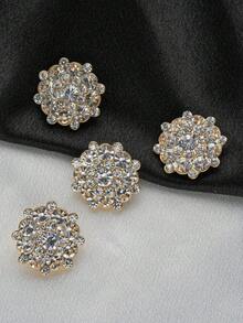 3pcs/Set Double-Layered Rhinestone Flower Shaped Metal Buttons, DIY Clothing & Accessories Decorative Sewing Buttons For Cardigan, Coat, Jacket, Suit, Hat, Gift Box, Bouquets - White - View 30