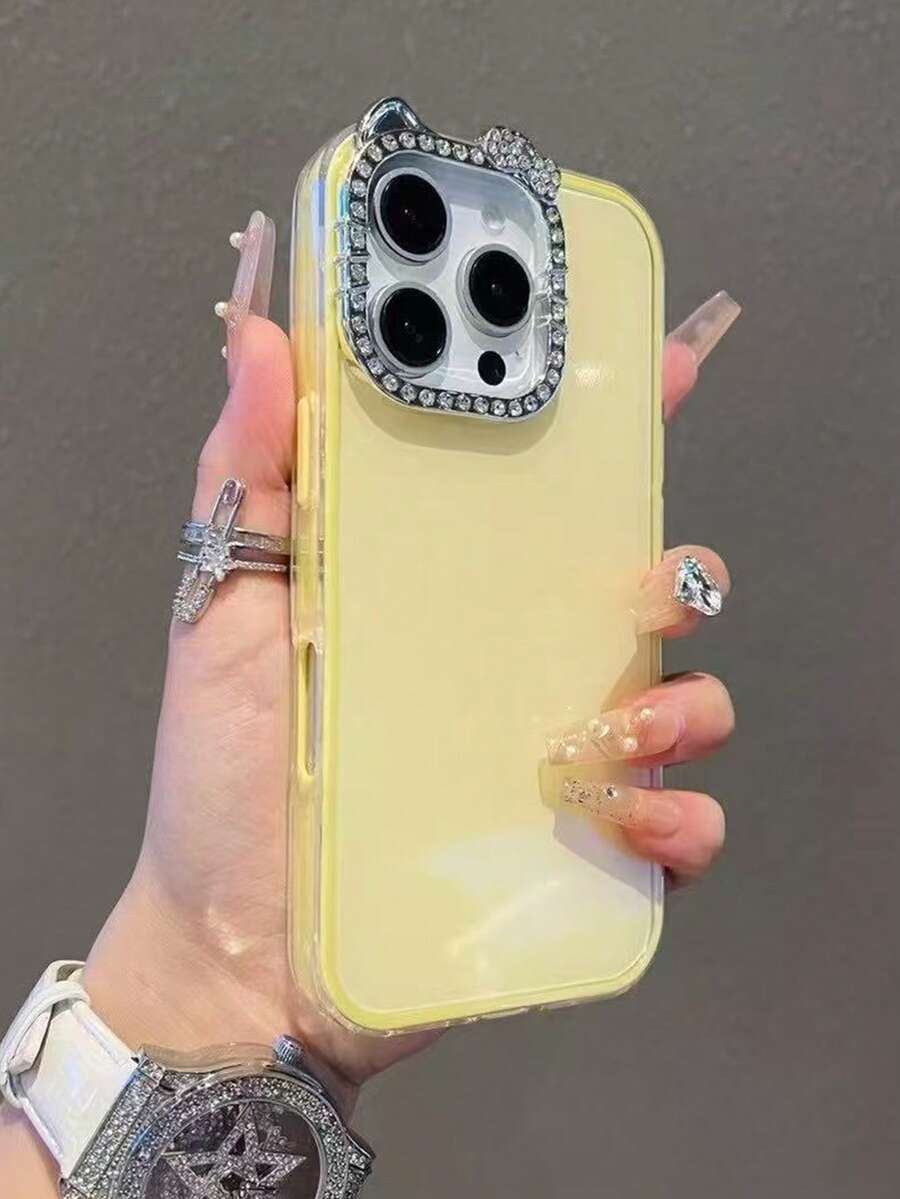 亮片 1 件全新多巴胺水钻镜头设计手机壳，适用于 Apple 16 Pro Max、15/14/14 Pro、12/11 系列，时尚女性适用，简约创意