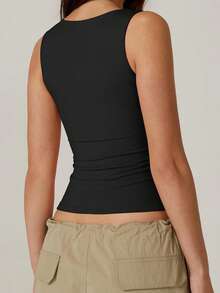 Women's Square Neck Tank Tops Sleeveless Solid Color Slim Fit Tank Tops Summer Shirts - 黑色 - 查看 3