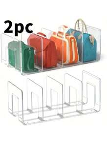 1 قطعة/2 قطعة منظم شفاف من الاكريليك للشنط المنزلية وعرض البيع بالتجزئة، يوفر مساحة في الخزانة، رف تخزين شفاف مناسب للمحافظ والحقائب