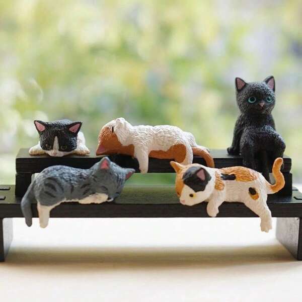 1/5 pezzi Simpatica statua di gatto in PVC, scultura paesaggistica in miniatura, decorazione da giardino adatta per casa, auto e scrivania, regalo di compleanno