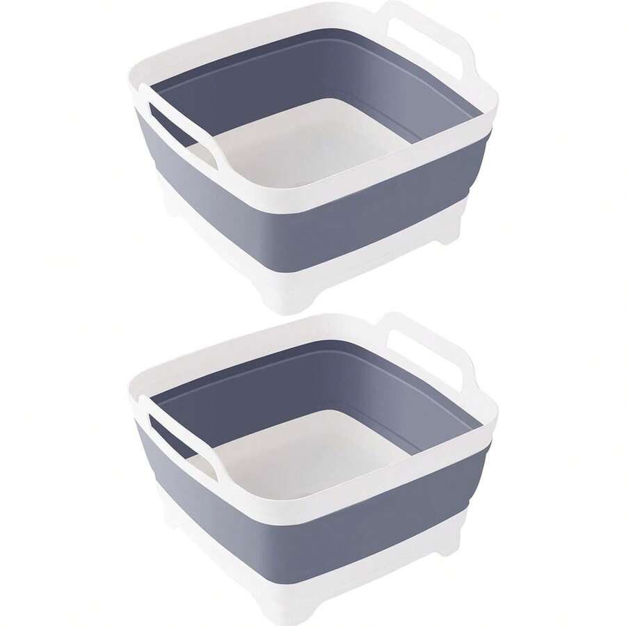 Collapsible Wash Basin With Drain Plug – 2.4 Gallon Portable Sink Tub For Baby Bottles, Dishwashing, RV & Camping | Space Saving Foldable Design | -Free /PP Material (Grey) - 灰色+灰色 - 查看 1