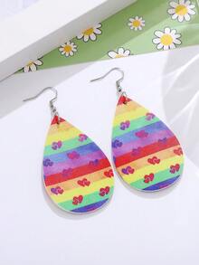 1 Paar Vintage Pride Month bunte gestreifte Herz bemalte Hänge-Ohrringe, Pride Month Geschenkartikel, LGBT Party, Parade, Festtags-Schmuckgeschenk aus Polyurethan, zweiseitig