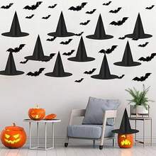 5pcs Black Halloween Witch Hat, 38*36cm Halloween Photo Booth Witch Bold Props, Great For Halloween Decorations, Role Play Props, Hanging Halloween Witch Bolds