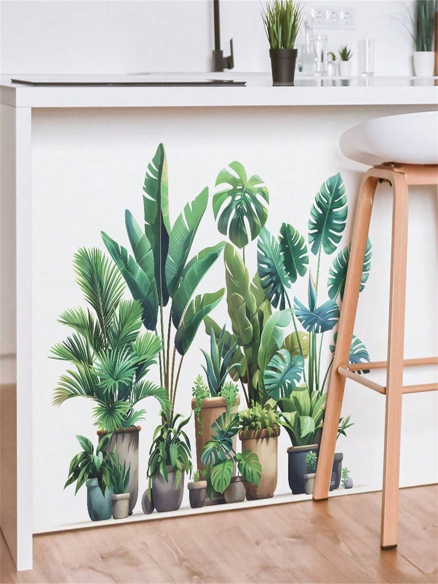 1pc Green Plant Turtle Back Leaf Potted Plant Bedroom Living Room Home Decoration Wall Sticker Window Sticker Glass Sticker Mural House Decoration Sticker Self-Adhesive