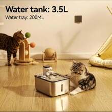 Stainless Steel Cat Water Fountain Wireless For Cats Indoor, 3.6L/123oz Automatic Metal Dog Water Dispenser,Cordless Battery Operated Pet Drinking Fountain,Rechargeable Waterer With Motion Sensor - Black - View 10